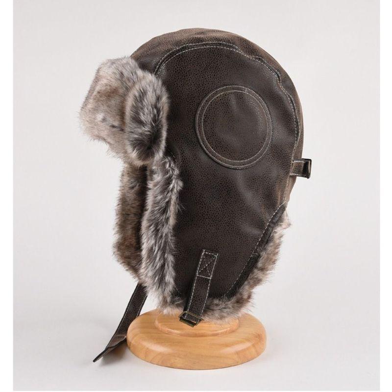 Women Men Leather Winter Trapper Hat Ear Protection Faux Fur Lined Ski Ushanka Windproof Thicken Warm Snow Cap With Ear Flap
