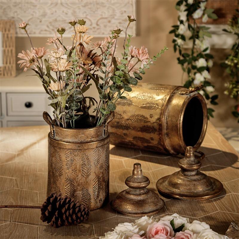 Vintage Vase Dekorative Eisenvasen Luxuriöse Ästhetik Blumenflaschen Minimalistisch Elegante Blumenflasche mit Deckel Tischdekoration