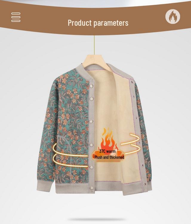 Knitted Sweater Coat for Middle-Aged & Elderly Women - Plush Velvet, Thick Winter Warmth for Grandma & Mom