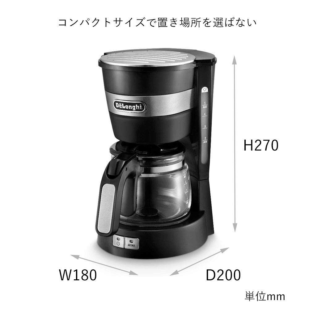 Delonghi Drip Coffee Maker 0.65L Black Active Series 5-6 Cups ICM14011J
