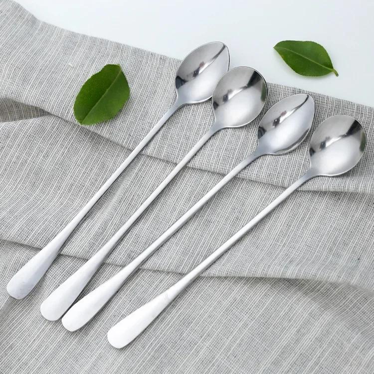 Silver Coffee Soup Spoon for Eating Mixing Stirring Long Handle Teaspoon Ice Cream Honey Spoon Cocktail Spoons Kitchen Cutlery