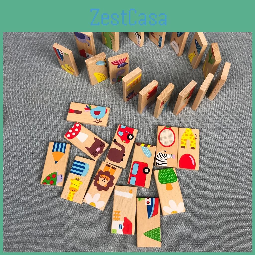 Large 28pcs Wooden Dominoes Set Animal Themed Domino Game With Colorful Wooden Tiles Educational Diy Craft Kit Ideal For Christmas Halloween Gifts