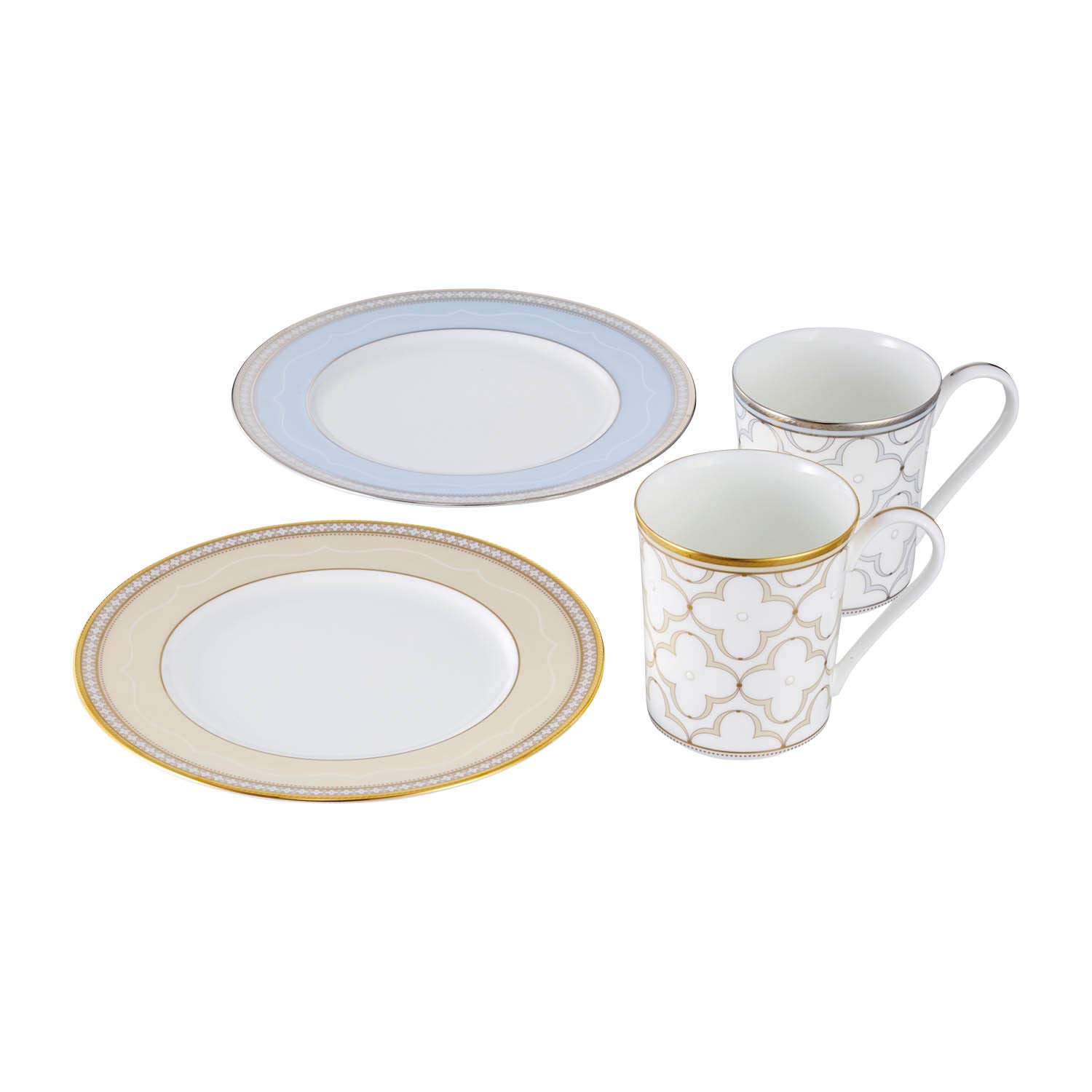 

Noritake Mug & Plate (Pair Set) 395cc Mug, 22cm Plate, Trefolio Gold/Platinum, Two Mugs, Two Plates, Gold/Platinum Bone China, M9722/4945-57