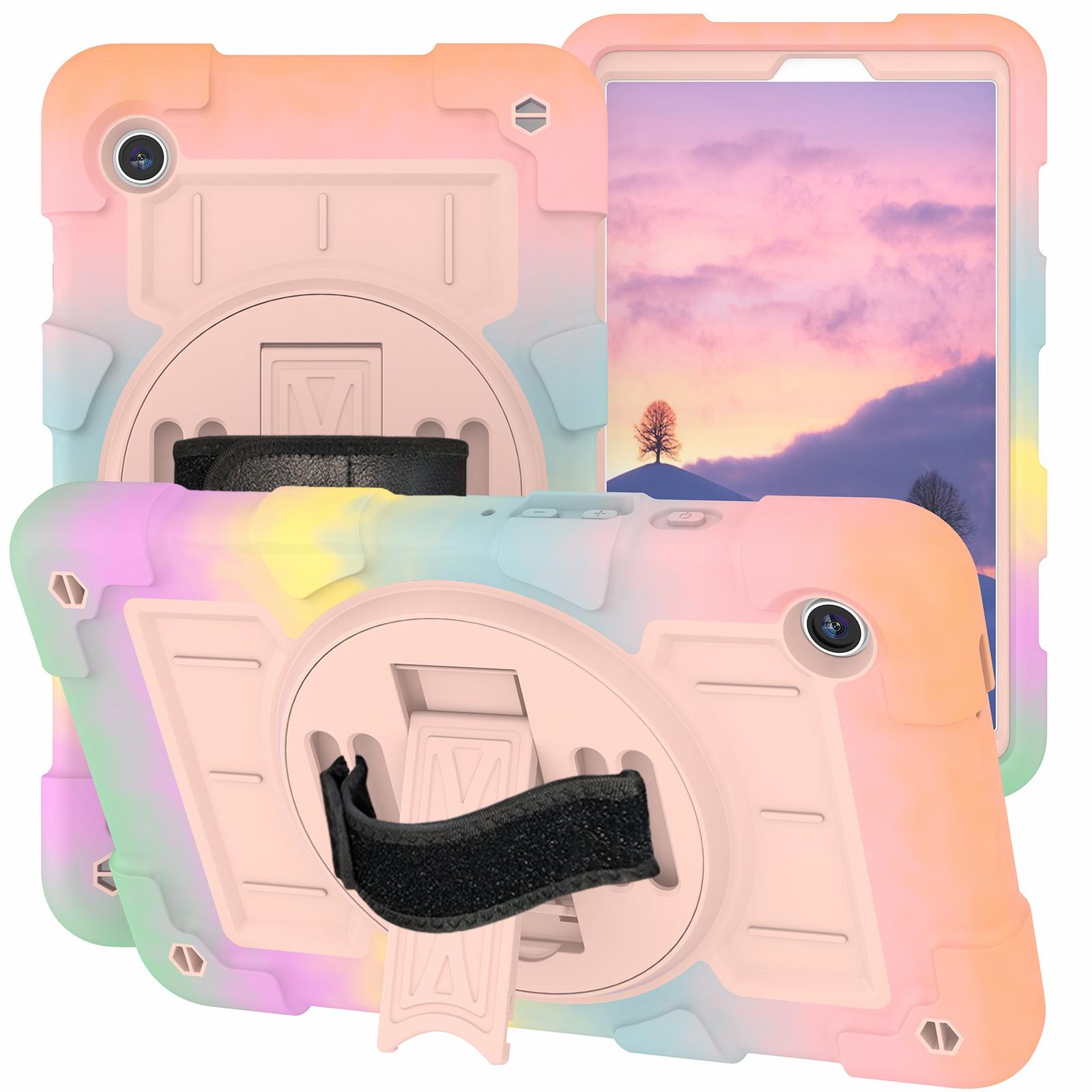 

For Samsung Galaxy Tab A9 Kickstand Case TPU+PC Protective Tablet Cover with Shoulder Strap Colorful Gold