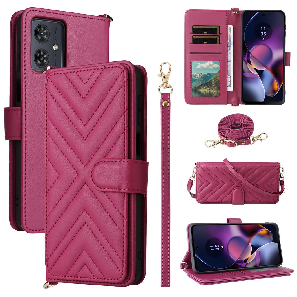 Wallet Phone Case for Motorola Moto G64y 5G/G64 5G/G54 Power 5G/G54 5G Leather Cover with Shoulder/Wrist Strap