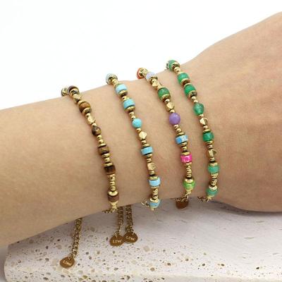 Damen Armband mit frischen Natursteinperlen - Farbbeständiger Schmuck aus Edelstahl