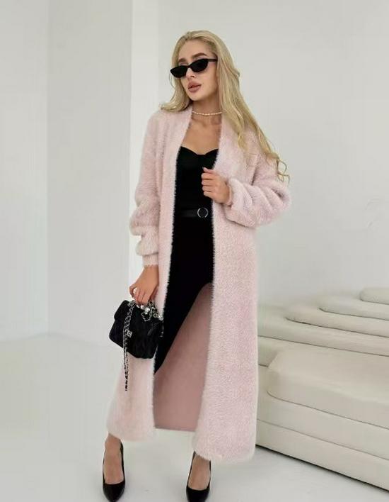 White Mink Velvet Loose Knit Cardigan Sweater - Women's Solid Color Spring & Autumn Outerwear