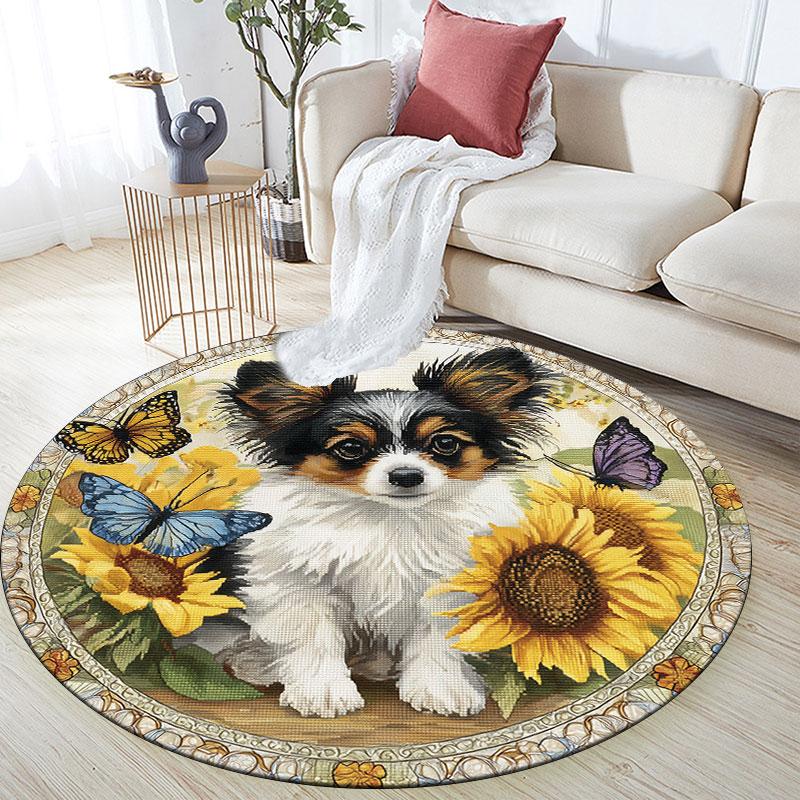 Butterfly Dog Pattern Round rug,Carpet Rug for Living Room Bedroom Playroom ,Non-slip Floor Mat,Holiday Gifts and Birthday Gifts.