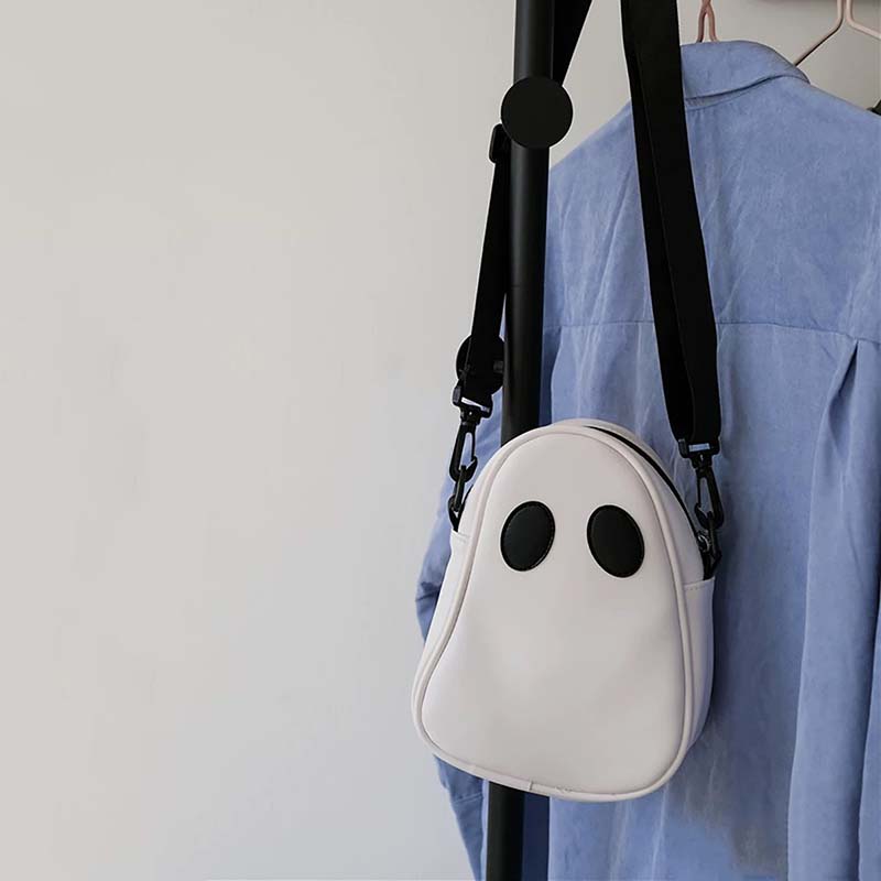 WTEMPO Adorable Halloween Zipper Large Wallets Funny Ghost Face Design Crossbody Bags with Shoulder Strap Trick or Treat Theme Design Bags