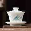 Dehua suet jade white porcelain cover bowl teacup kung fu tea set teapot single accessory Sancai bowl teapot tea can tea set
