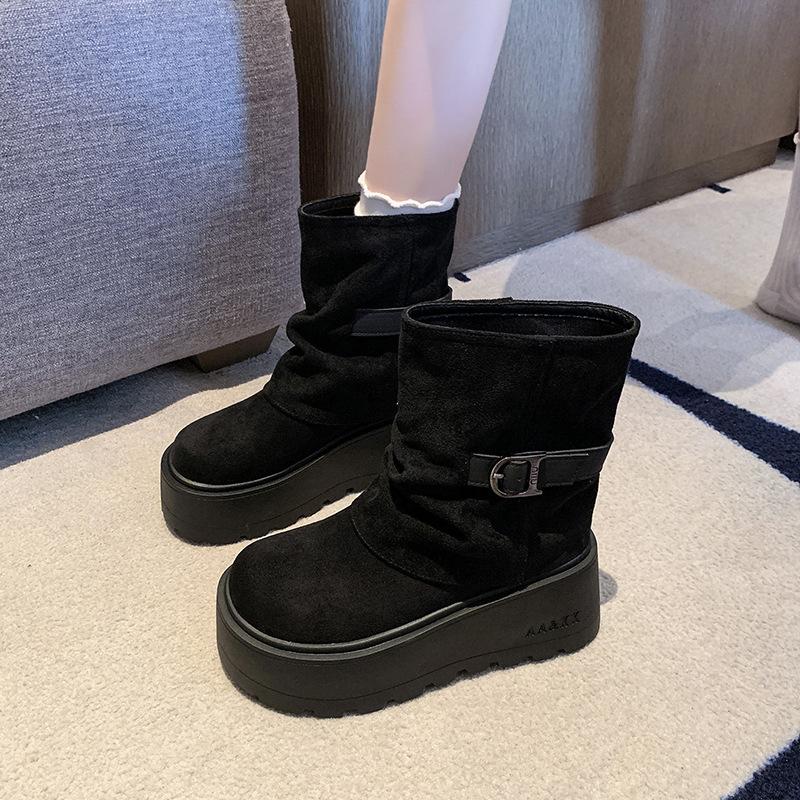 

Женские ботинки-панталоны на толстой подошве с увеличением высоты, ботинки Мартин 2025 осень, новые западные ковбойские ботинки, ретро короткие ботинки, ботинки с напуском 40 чёрный