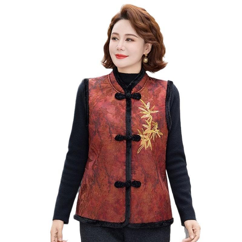 Sleeveless Vest Embroidered Disc Buckle Vest Vest Winter Versatile Large Size Top Women