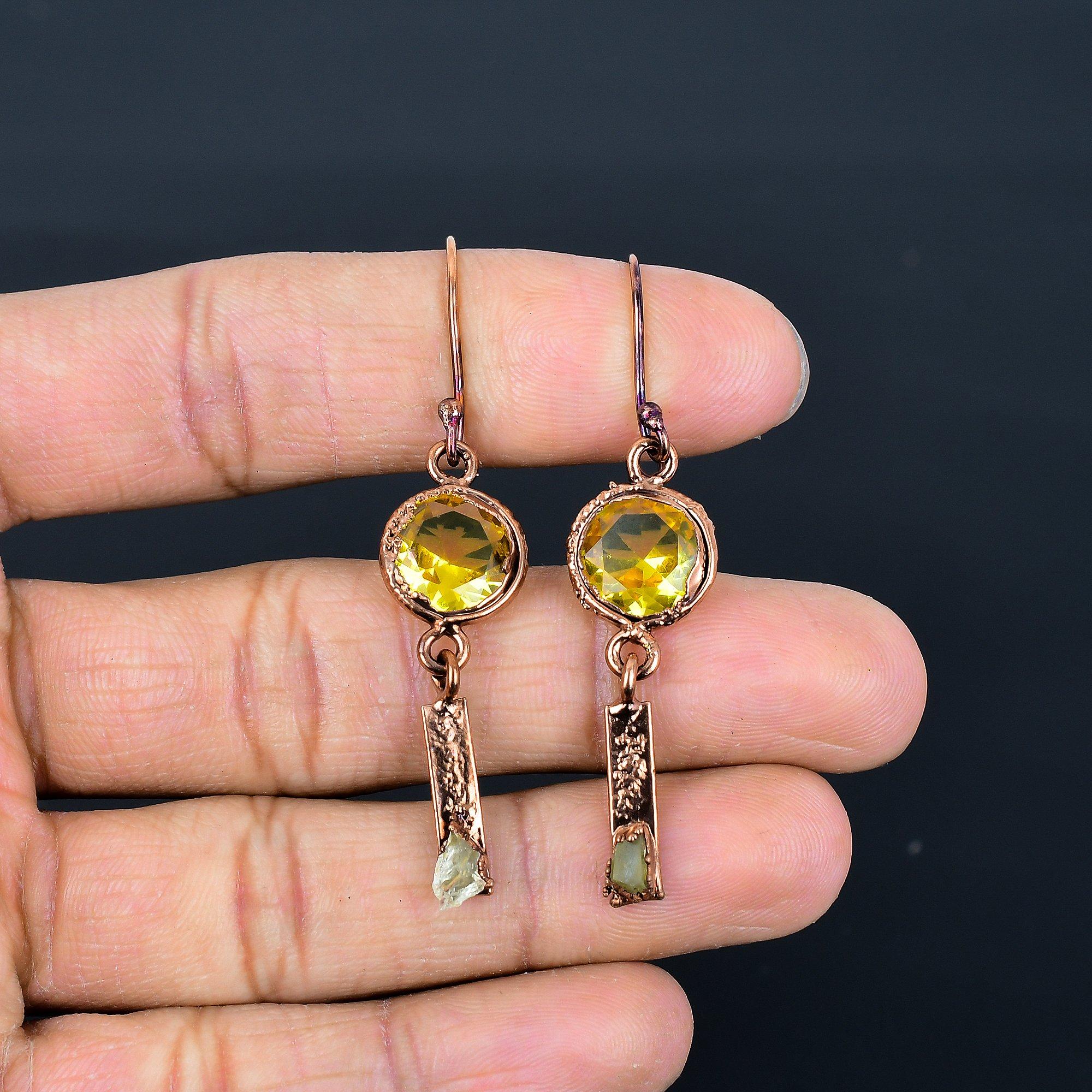 

Citrine Earrings, Copper Electroformed Gemstone Jewelry, Handmade Earrings, For Thanksgiving 2.55 Inches