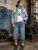 Puffanpop Women's High Waisted Wide Leg Capri Jeans - Frayed Hem Washed Denim Cropped Culottes for Casual Summer Wear