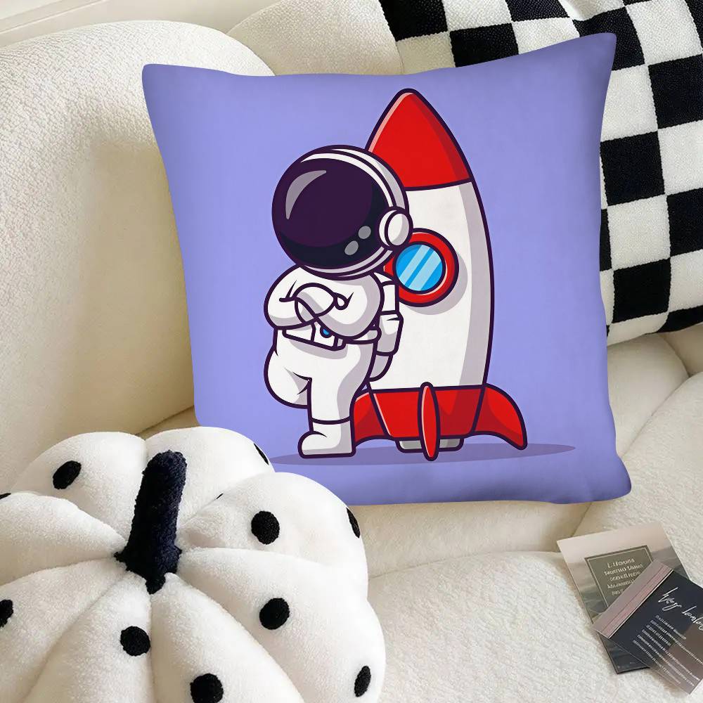 Cartoon Astronaut Rocket Spaceship Pillow Case Fashion Square Pillowcase Bedroom Sofa Room Ins Decoration Leisure