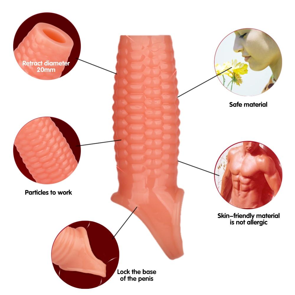 Silicone Riutilizzabile Manicotto Del Pene Flessibile Glande Ingrandimento Del Pene Extender Ritardo Eiaculazione Cock Ring Manica Giocattoli Adulti Del Sesso Per Gli Uomini