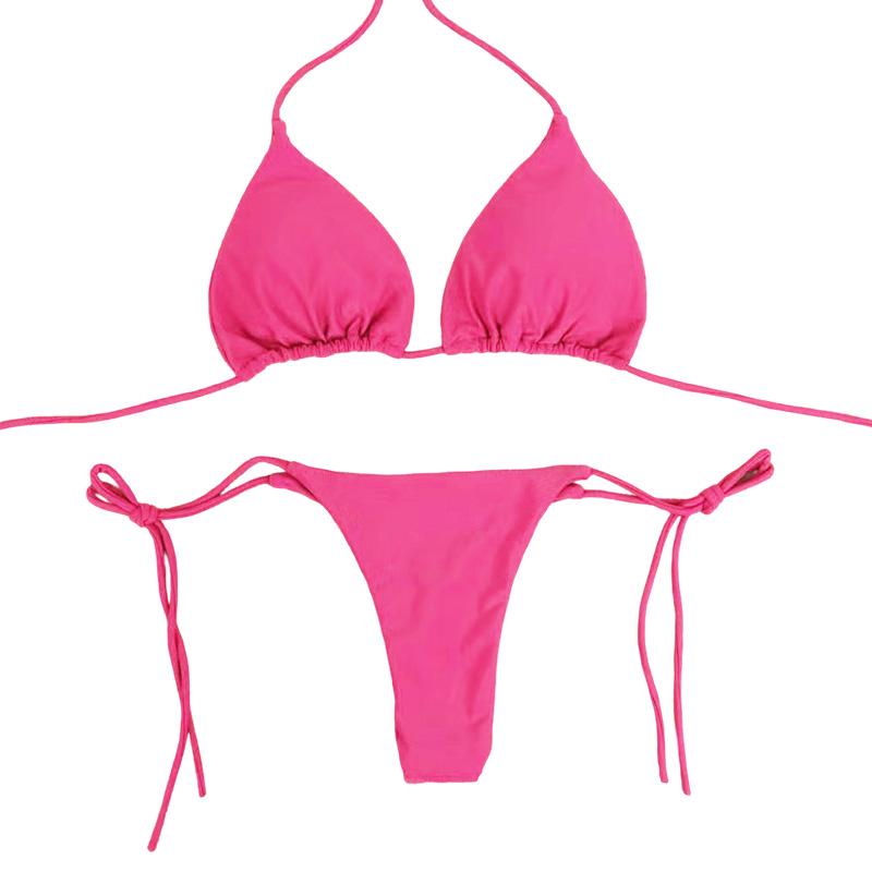 1Set Three-point Set European Style Tie Split Swimwear Solid Color Bikini Sexy Swimsuit