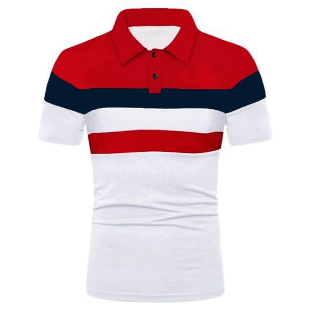 Fashion short sleeved striped Polo shirt color matching casual men's short sleeved shirt