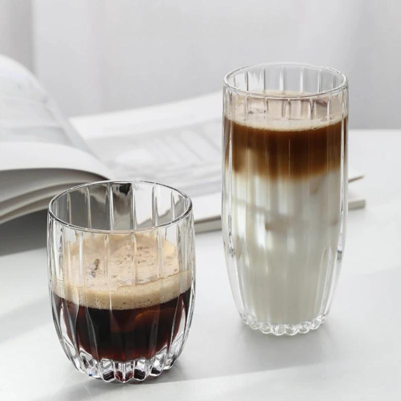 Iced Latte Coffee Mug Ins Style Soda Water Cup Striped Glass Cup Restaurant Elegant Juice Milk Tea Cups Transparent Water Bottle