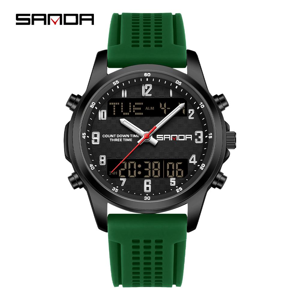 SANDA 9119 Dual Display Steel Belt Watch Men's Double Movement Multi functional Timing Night Light Alarm Clock 5ATM Waterproof-2