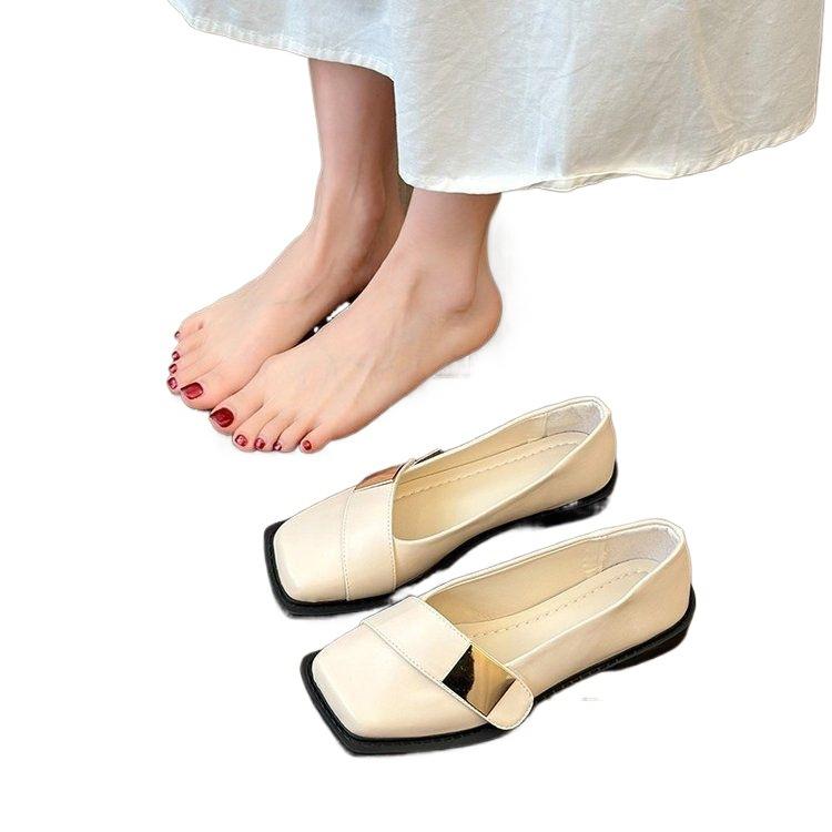 35-43 British style metal buckle single shoes retro square head soft sole loafers women's pedal small leather shoes