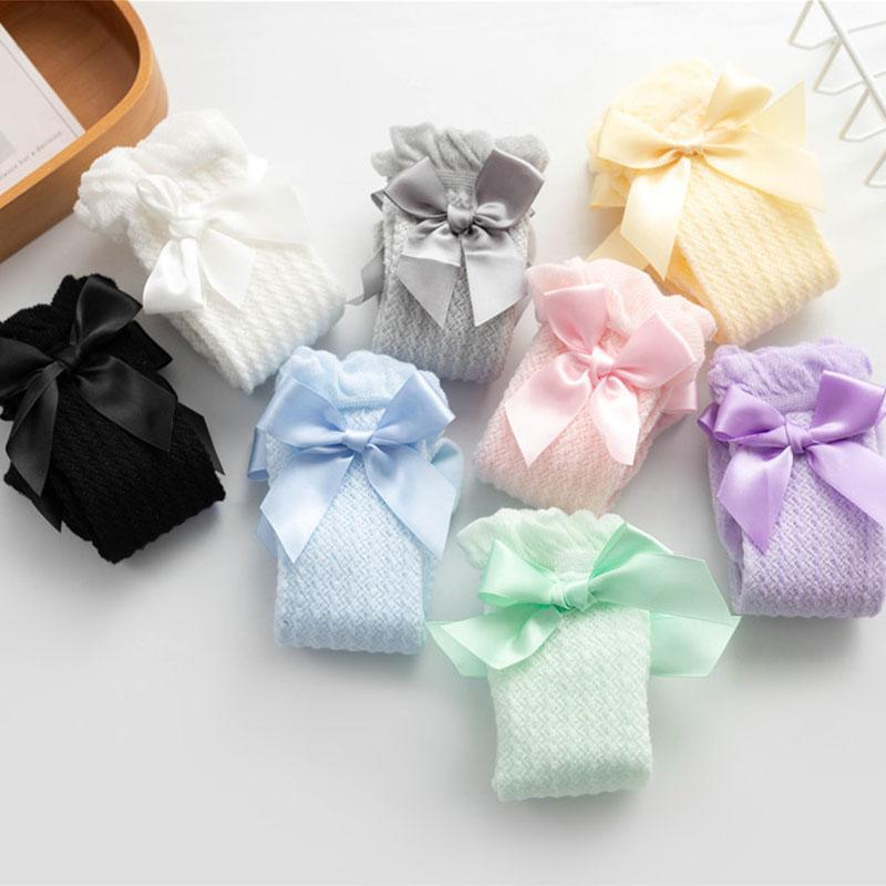 Baby Girl Bow Socks Summer Cotton Mesh Breathable Baby Knee High Socks Bowknot Kids Long Socks