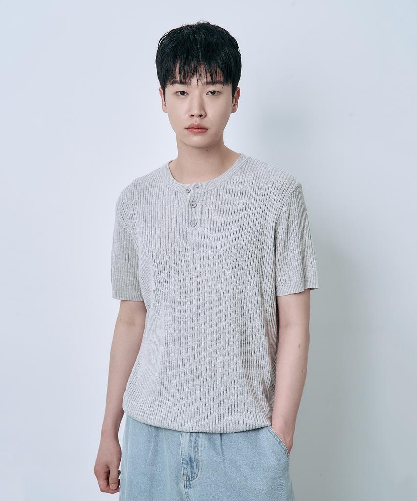Ousa Henley Neck Short Sleeve Knit 2 Colors