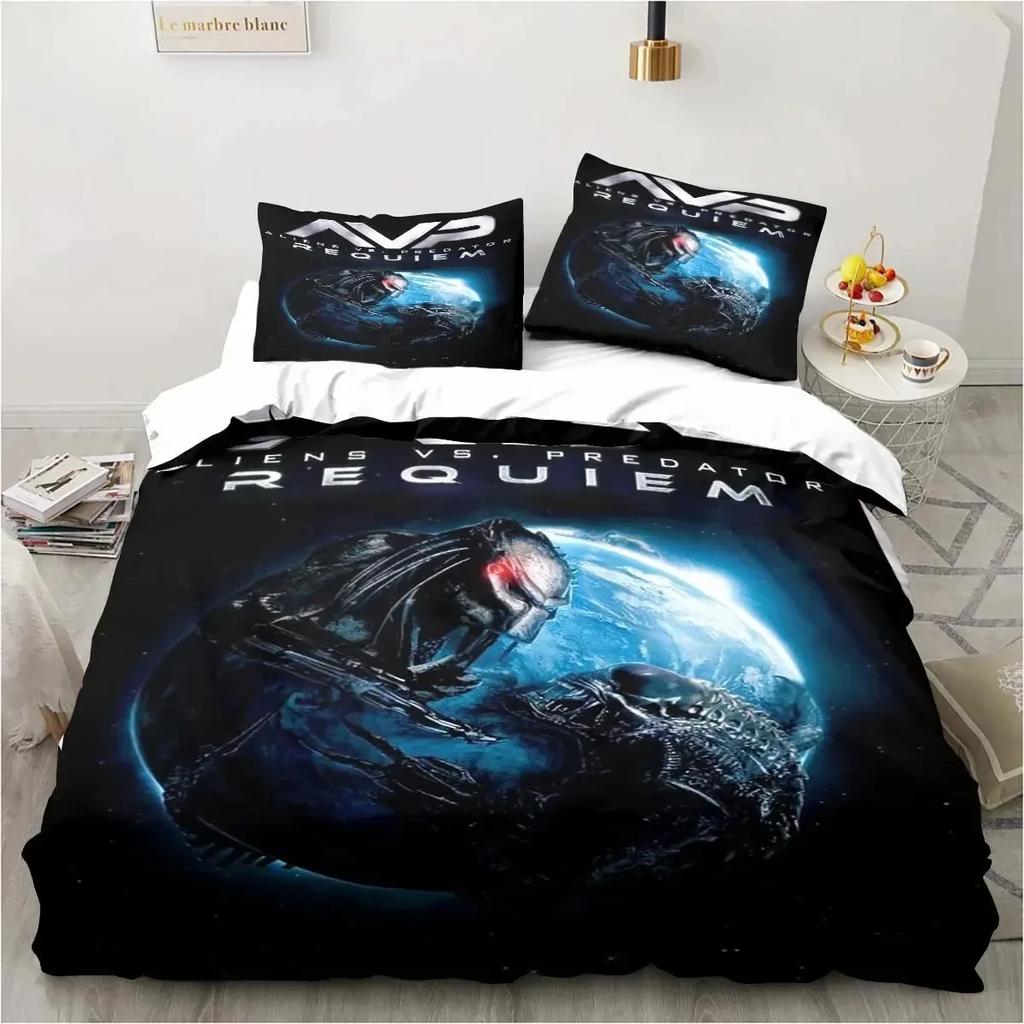 Alien Vs. Predator Predator Film Sängklädesset Enkelt Dubbelt Queen King Size Påslakan Vuxna Pojkar Sovrum Överkast Lyxig Gåva