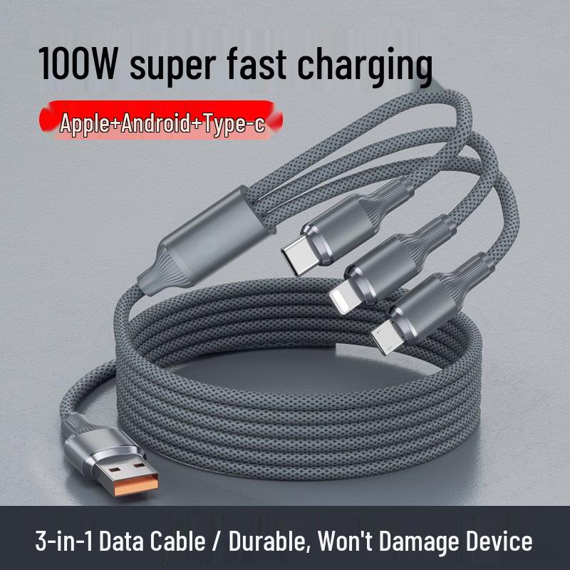 120W Gold-Braided 3-in-1 Super Fast Charging Cable | Apple MFI & Type-C Compatible