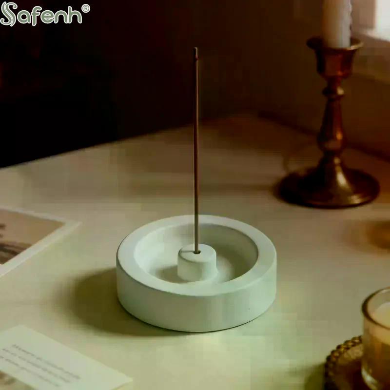 DIY Round Silicone Mold for Concrete Resin Gypsum Incense Holder Home Nature Scents Support Plate Crafting Tool