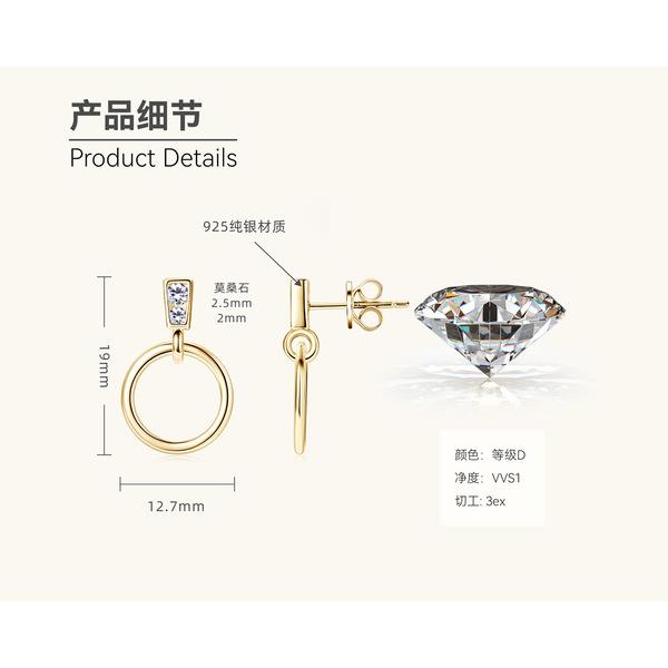 Silvere Glam European And American Niche Retro Round Moissanite Stud Earrings, 925 Sterling Silver Micro-set Earrings, Light Luxury Earrings