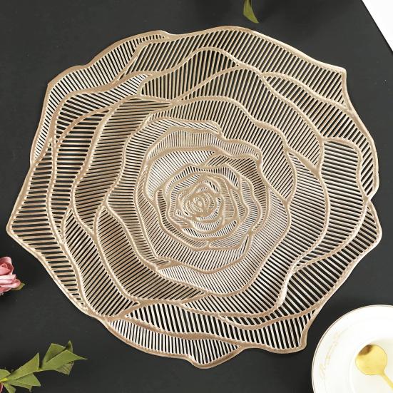 PVC Placemat Heat-Resistant Reusable Table Mat Hollow Rose Shape Insulation Pad for Dining Table Decoration