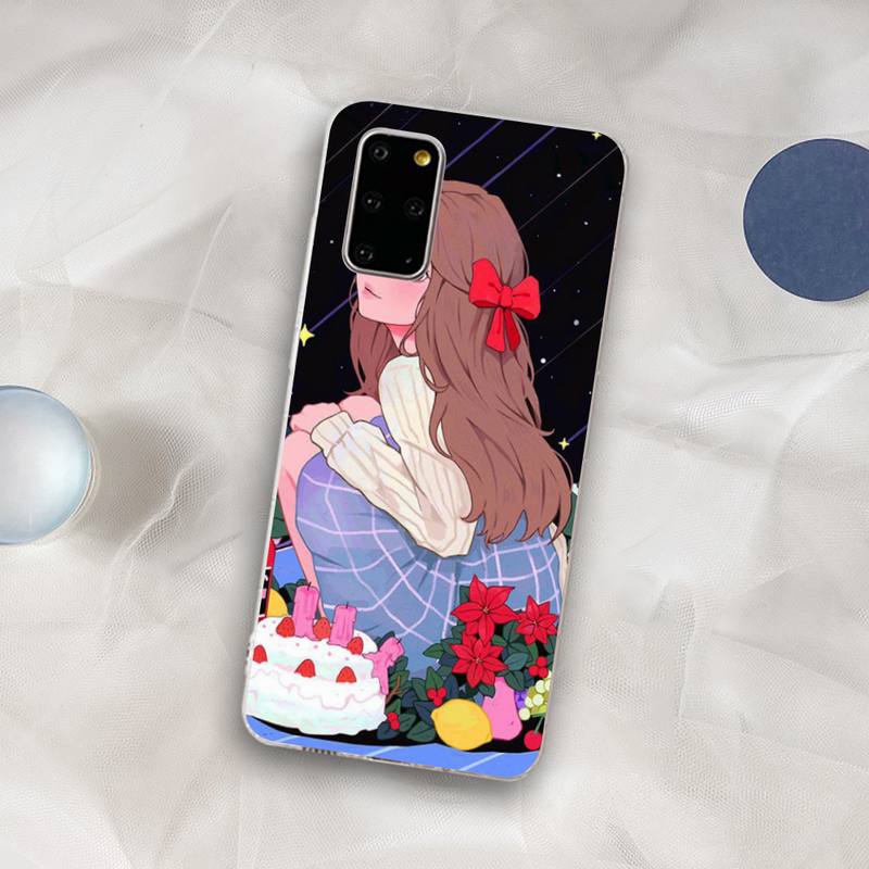 INS Kawaii Japanese Anime illustration Girl Phone Case for Samsung S21 A10 for Redmi Note 7 9 for Huawei P30Pro Honor 8X 10i