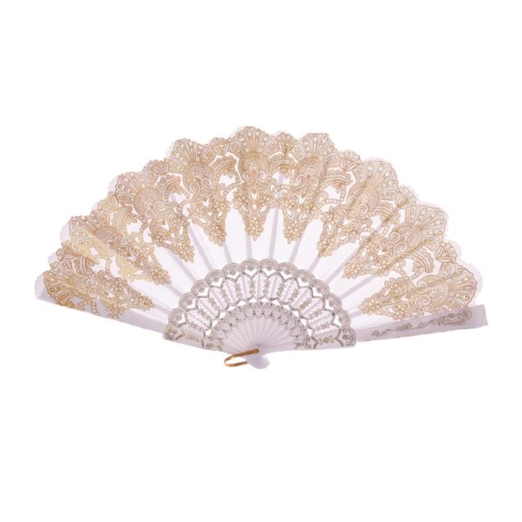 Golden Floral Folding Hand Fan Vintage Cloth Fabric Fans Chinese Foldable Hand Fan for Wedding Festival,Dances,Party
