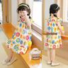 Oujitu Girls' Lace Sleeve Cotton A-line Skirt Dress with Cartoon Print - Spring Children's Clothing