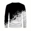 Round Neck 3D Gradient Printed Top Casual Long Sleeved Men's T-shirts - Soft Medium Stretch Polyester Fabric Spring and Autumn Relaxed Fit Clothing