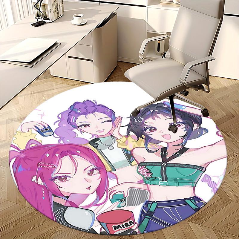1pc Anime Design Round Carpet with "MIRA" Print - Office Chair Mat, Non-Slip Rug for Home Decor, Seasonal Gift, Suitable for Office, Living Room