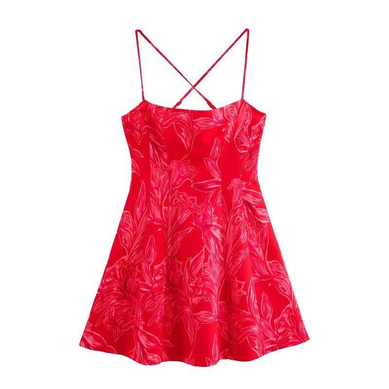 Western Style 2024 Autumn New Women clothes Sling Flowers Print Mini Dress Short dress 8508136