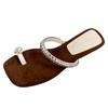 Rhinestone set toe cool slippers 2025 summer new casual versatile beach vacation seaside wear one-word slippers women