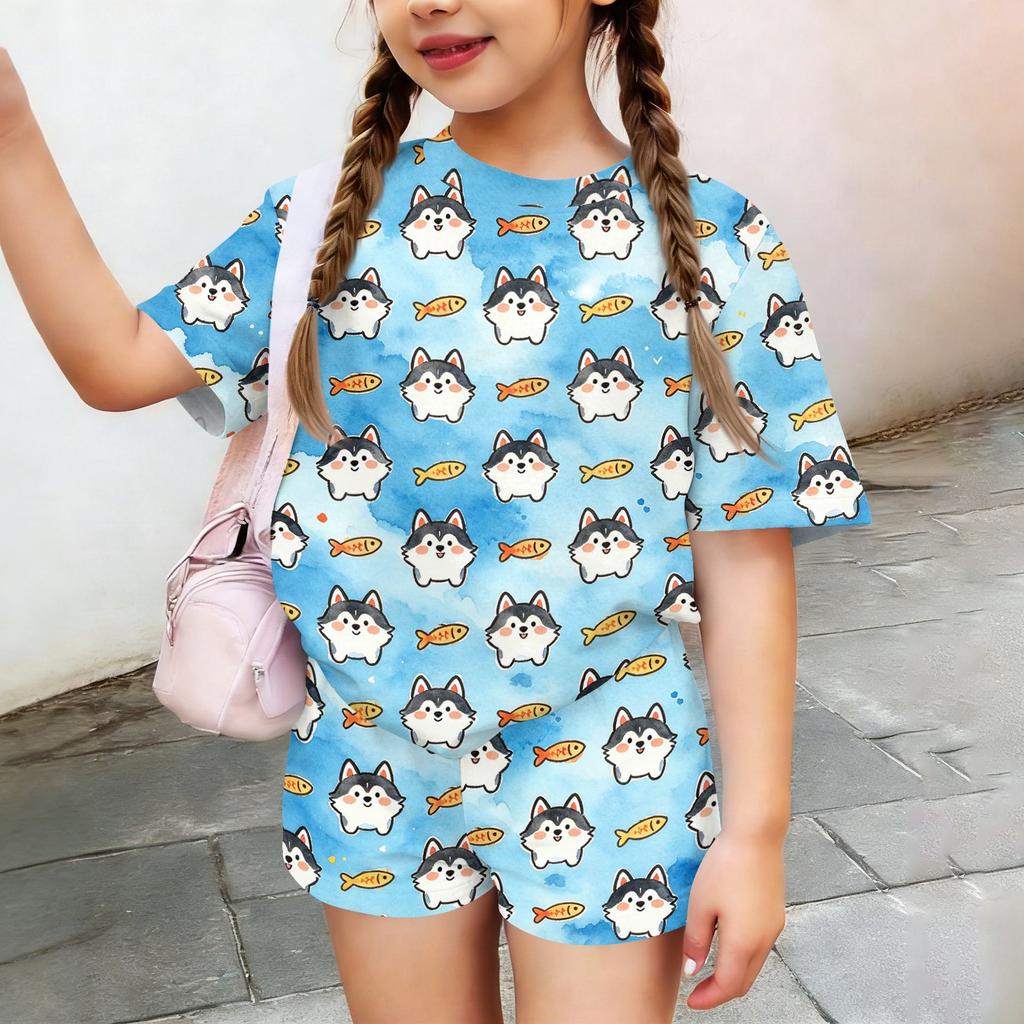 Kids Casual Short Sleeve Top and Shorts Set Animal Print Lightweight Breathable Summer Outfit for Boys and Girls Soft Fabric