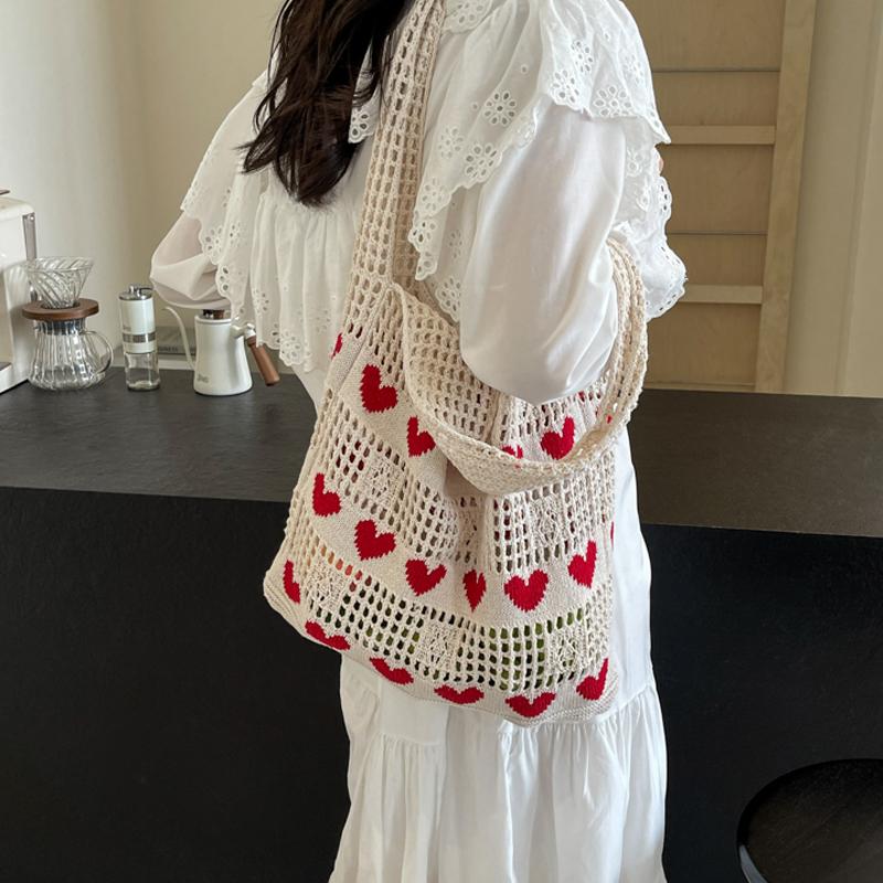 Knitted Handbags Female Large Capacity Totes Women's Shoulder Bag Summer Beach Bag Casual Hollow Woven Shopping Purses AVE