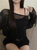 Women's Summer Hollow Mesh Knit Top - Loose Fit, Long Sleeve, Sun Protection