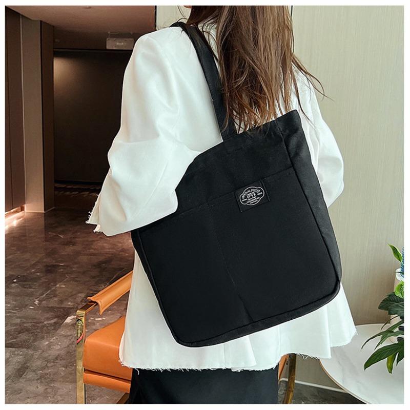 2025 Pure Color Simple Large Capacity Shoulder Bag Tote Shopping Bag