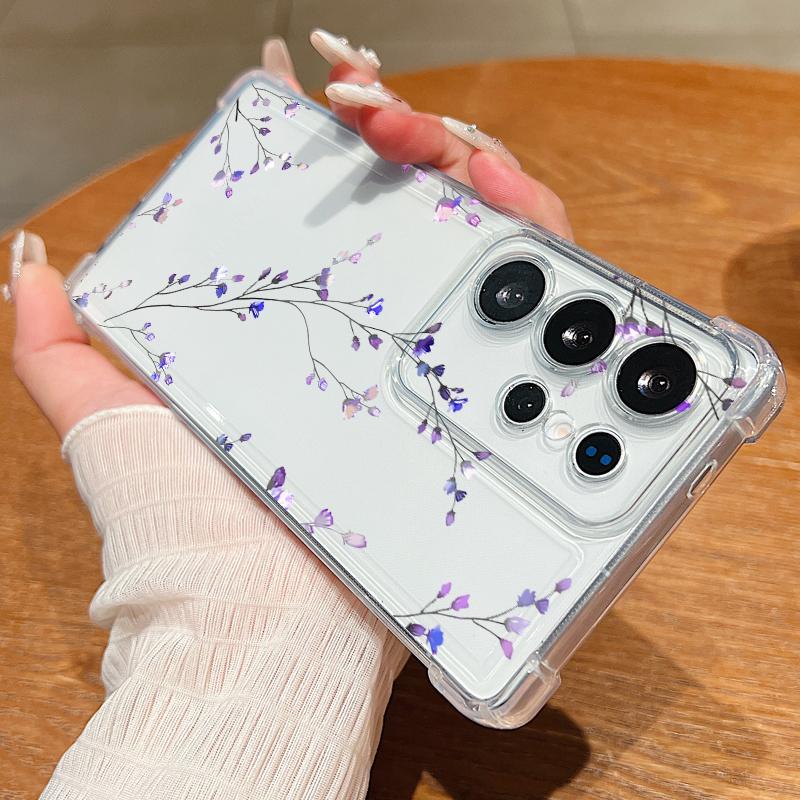 Blue Purple Flower Case For Samsung Galaxy S26 S25 S24 Ultra S23 S22 Plus S21 FE A54 A15 A25 A35 A55 A16 A26 A36 A56 A17 A37 A57 5G Clear Soft Cover