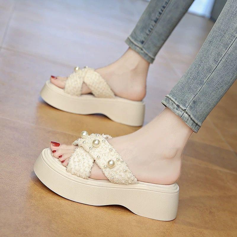 Pearl Platform Slippers New with Skirt Cool Slippers Women's Summer Wear