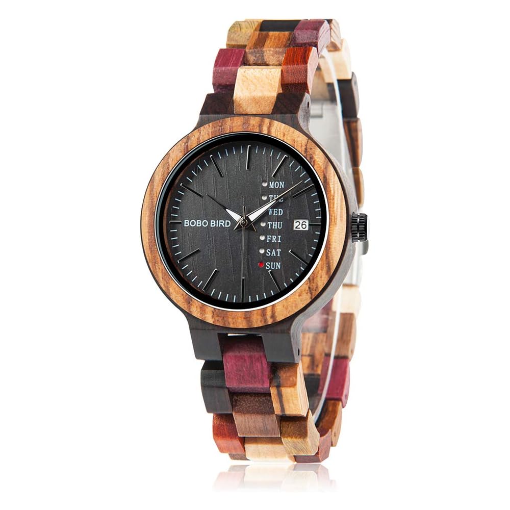 Bobo Bird Women s Colorful Wooden Watch Multi-Function Day-Date Display Handmade Quartz Sports Chronograph
