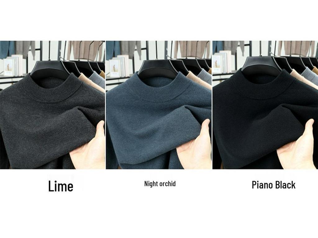 Men's Winter Knitted Wool Sweater with Half-High Collar