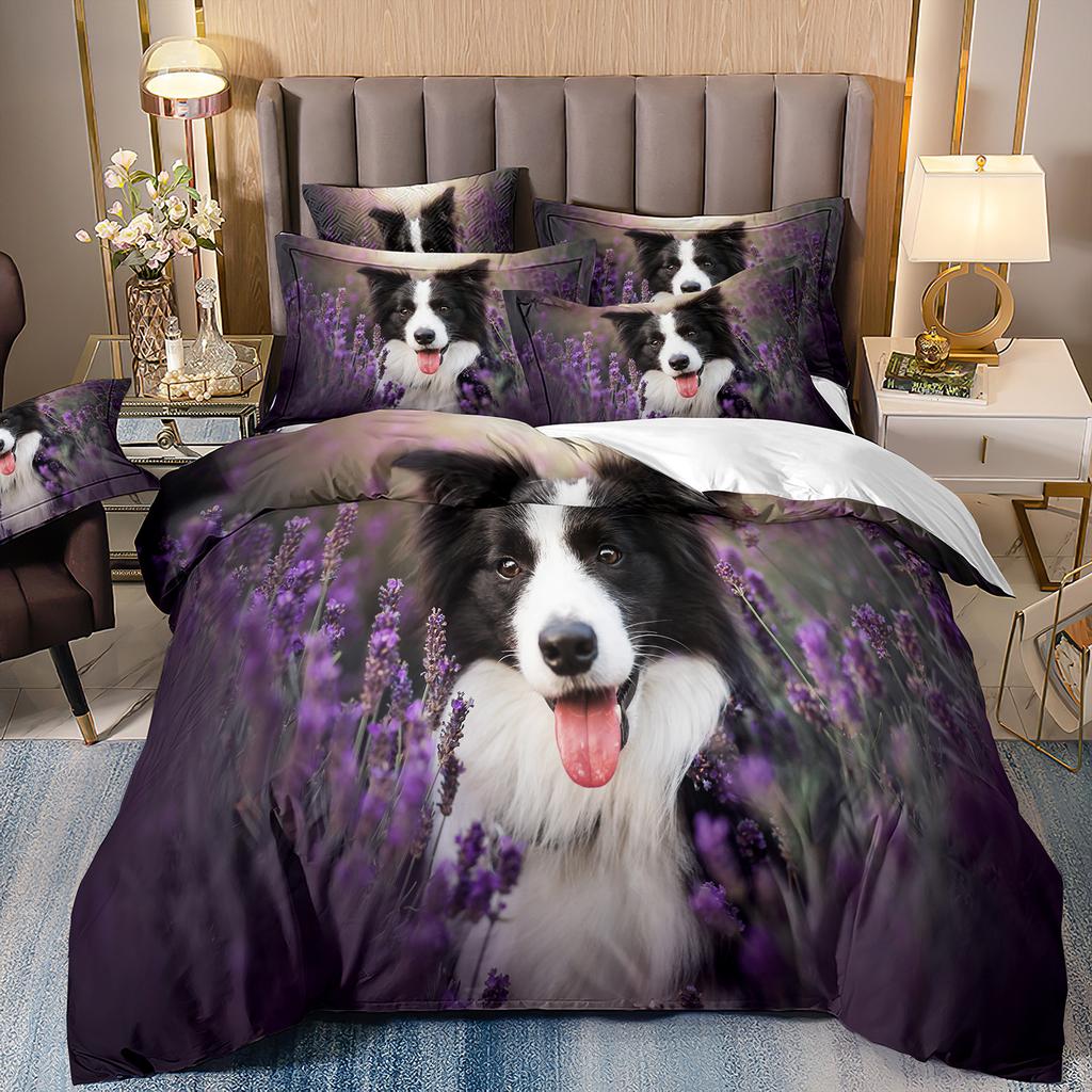 3D-gedruckte Bettwäsche Schäferhund Bettbezug Haustierhund Dreiteilige Heimtextilien