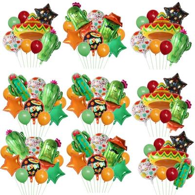Mexican Carnival Party Balloon Cactus Straw Hat Alpaca Aluminum Film Set Birthday Cartoon Balloon