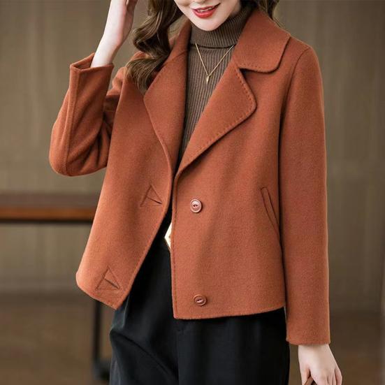 Women Jacket Lapel Solid Color Single-breasted Double-sided Woolen Coat Loose Thermal Short Type
